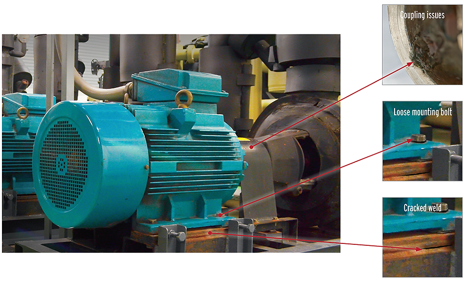 An image of an electric motor with other small closeups from the same image depicting problems seen with Motor Vision.