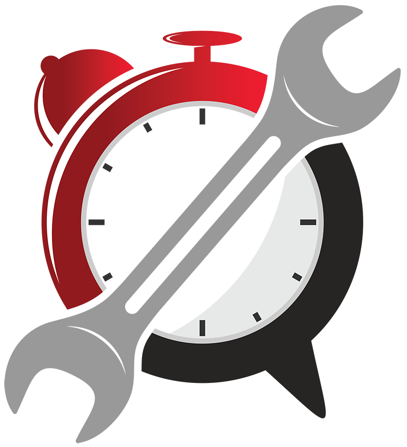 A graphic of a wrench over top of a clock, used to represent rapid repair services for electric motors.