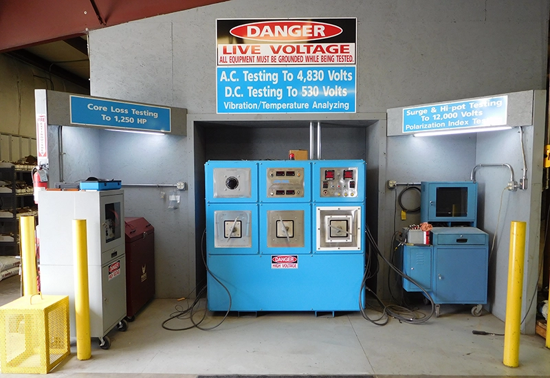 An AC and DC electric motor testing station.