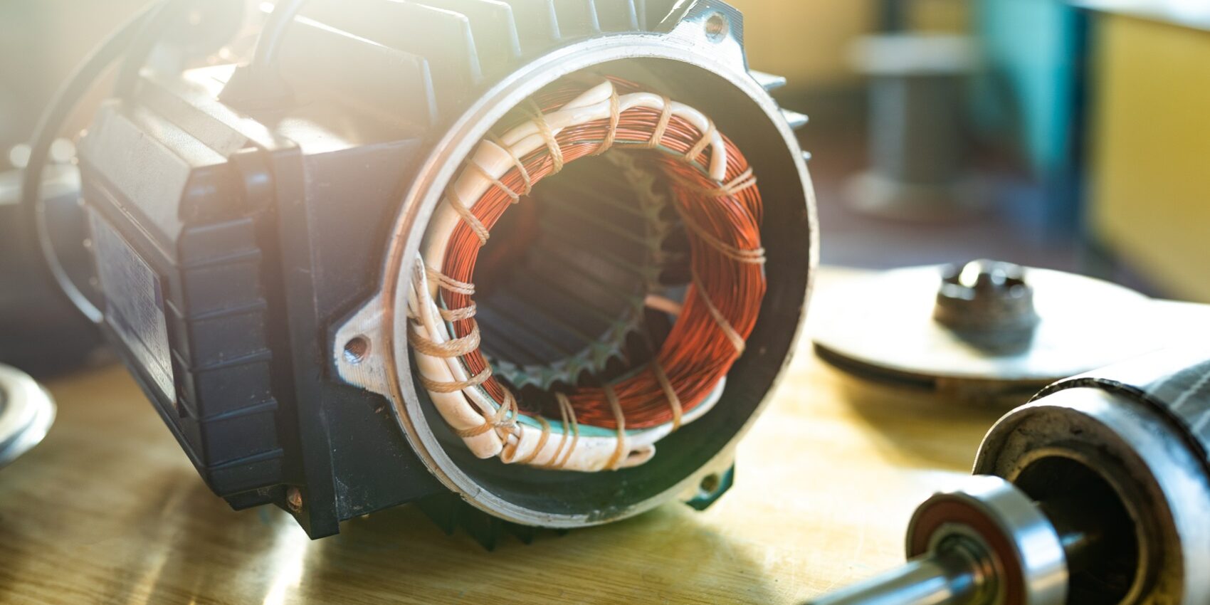 Close-up of iron industrial motor lies on a table Close-up of an iron industrial motor that lies on a table ready for predictive maintenance work.