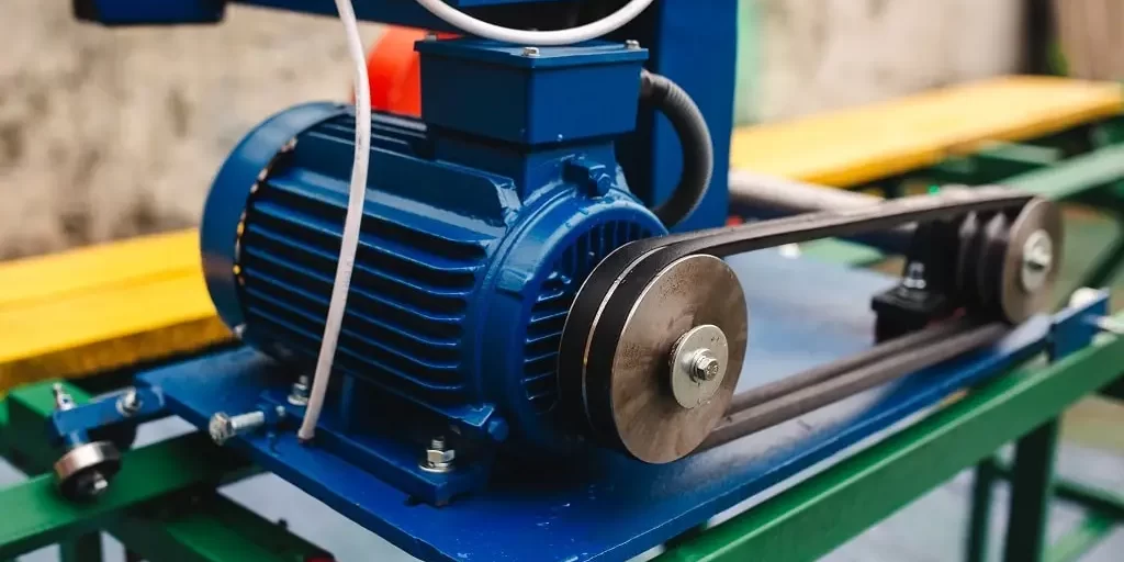 wood-cutting-machine-close-up-electric-circular-s-2024-10-20-12-23-17-utc-min Closeup of an electric motor attached to a pulley on a circular saw wood cutting machine.
