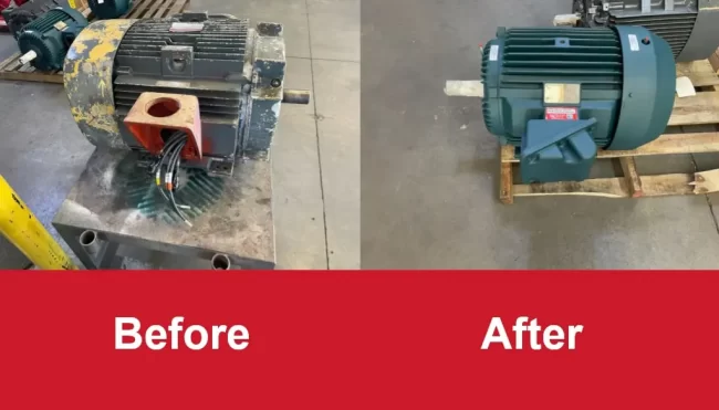 Before & After Electric Motor-min A before and after side by side of a worn and refurbished electric motor